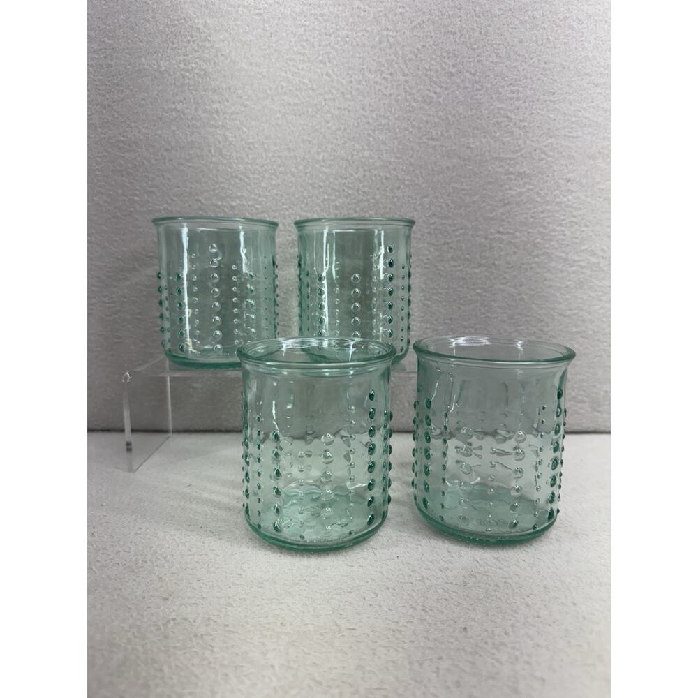 Amici Home Urchin Glass Set 4 Green Recycled Hobnail 12oz 3.75” Italy